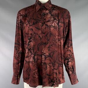 BILLIONAIRE COUTURE Size XL Brown Black Print Silk Button Up Long Sleeve Shirt